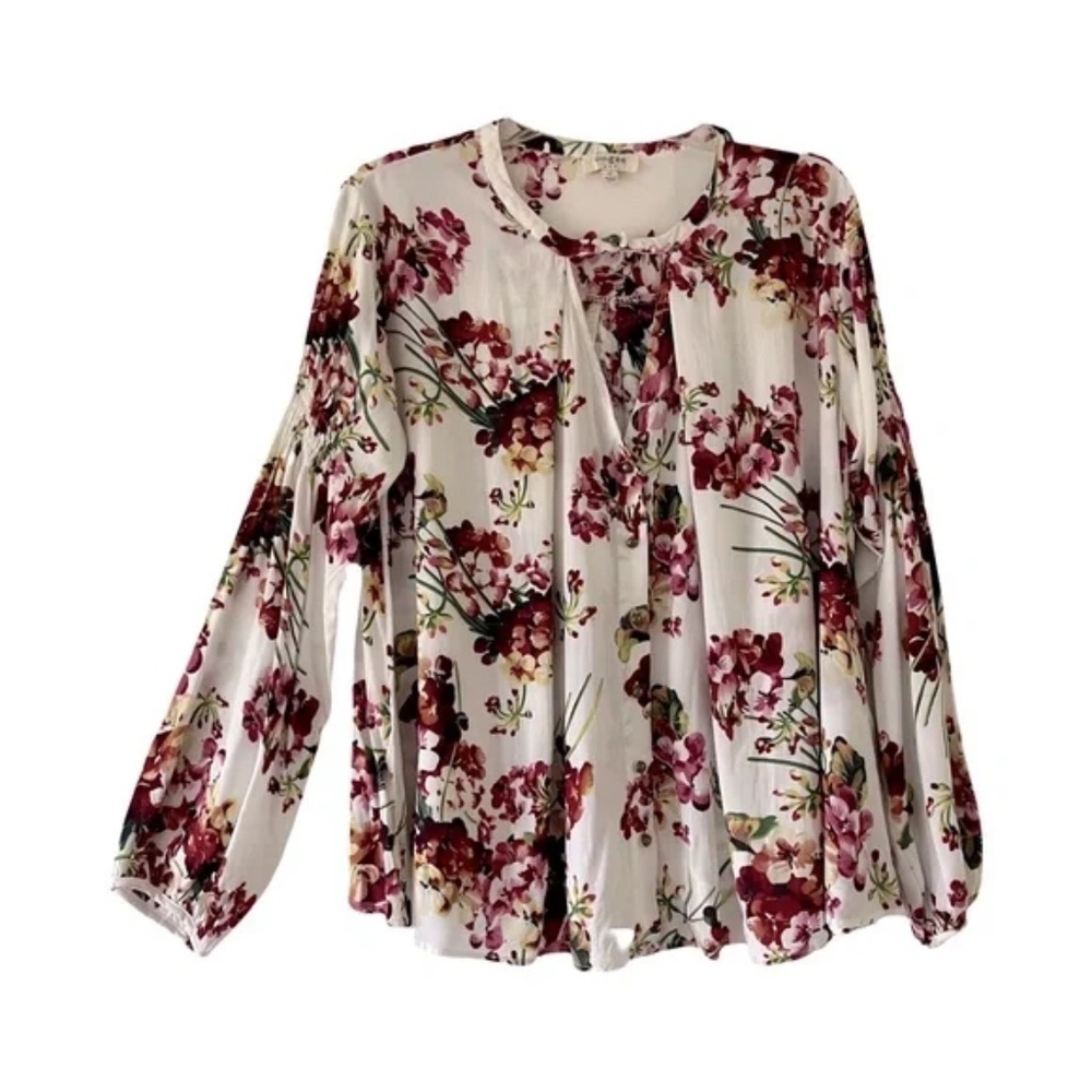 Umgee | Multicolored Floral Button Front Keyhole Neckline Swing Blouse, Medium